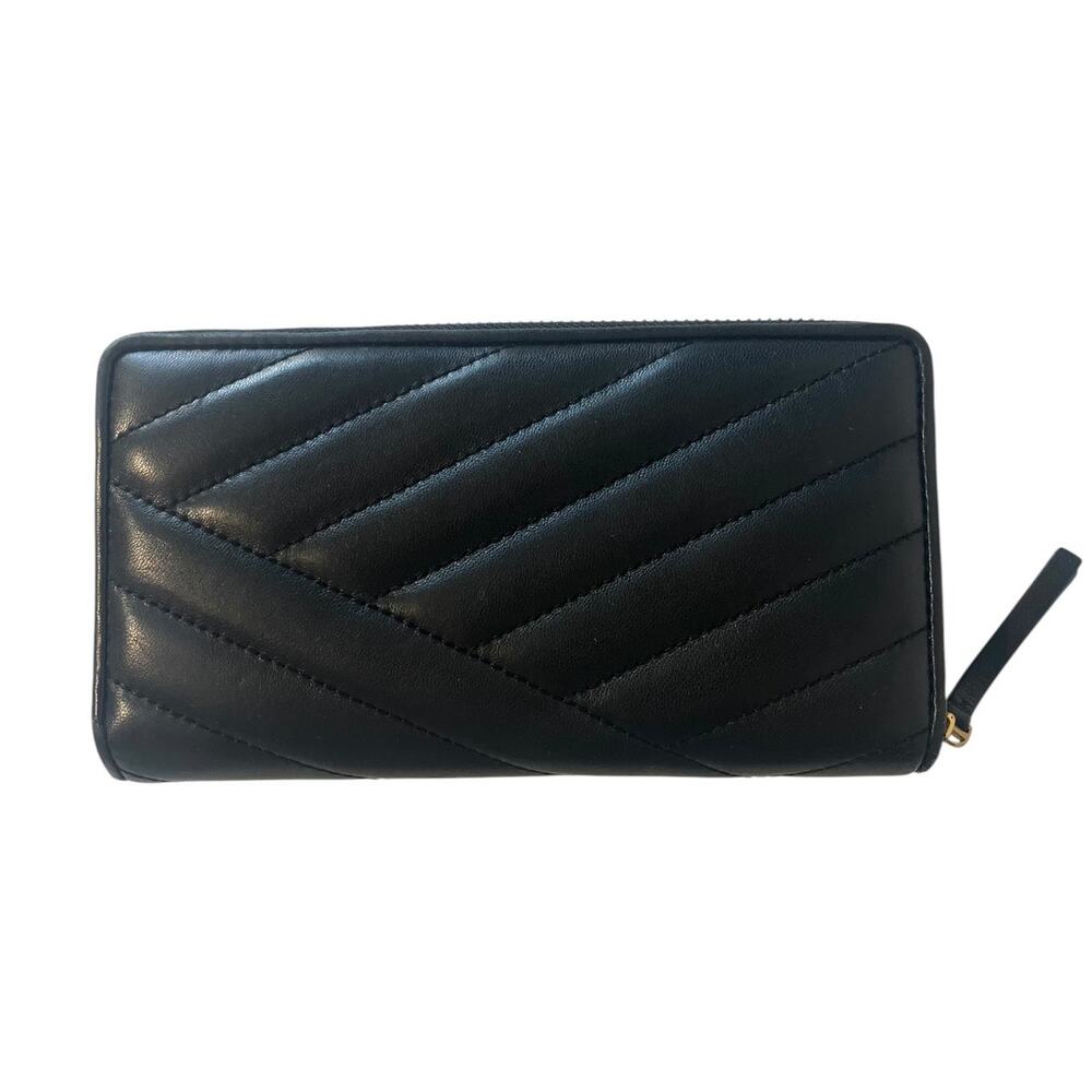 Tory Burch Kira Chevron Quilted Leather Zip Continental Wallet Black Gold - Picture 2 of 8